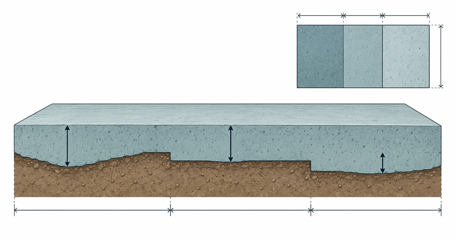 Conceptual slab cross-section showing different depths above an uneven base